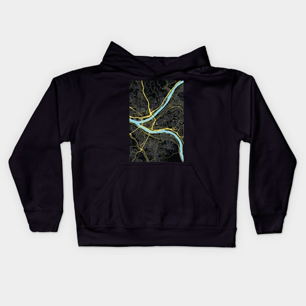 Pittsburgh City Road Map in Black and Gold Kids Hoodie by cletterle